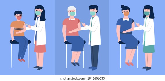 Vector of doctor injecting vaccine patients illustration