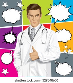 El médico vectorial hombre con estetoscopio muestra que está bien hecho