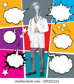 Vector doctor man with stethoscope shows well done