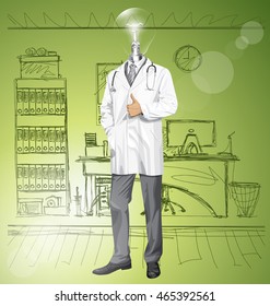 Vector doctor man with stethoscope shows well done in office