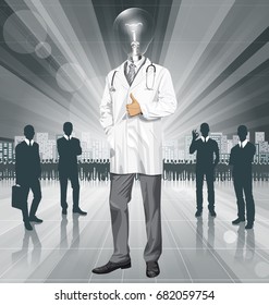 Vector doctor man with stethoscope shows well done