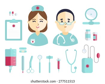 Vector doctor profession flat icon set