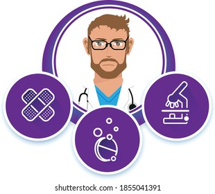Médico vector con iconos púrpura