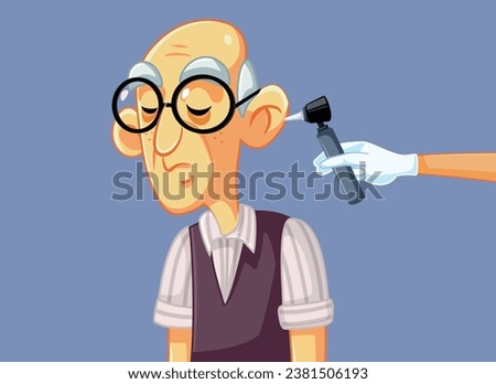 
Vector Doctor Using Otoscope for Ear Control on a Senior Man. ENT practitioner examining an elderly patient 
