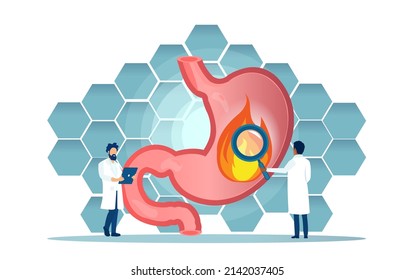 Vektorgrafik von Ärzten, bei denen Magenschmerzen oder Magengeschwüre diagnostiziert werden