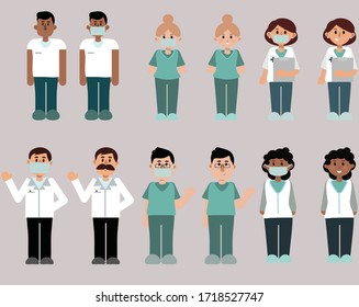 vector doctors nurses set illustration avavtar