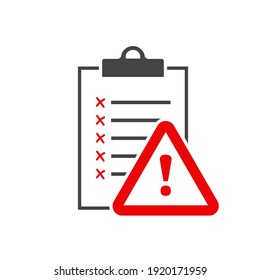 Vector document error icon on white isolated background. Layers grouped for easy editing illustration. For your design.