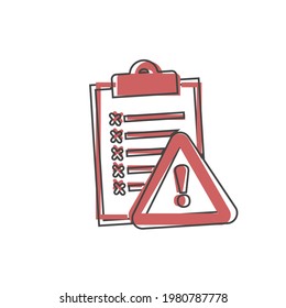 Vector document error icon on cartoon style on white isolated background.