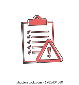 Vector document error icon on cartoon style on white isolated background.