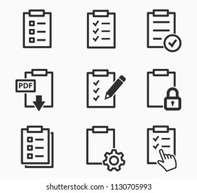 Vector document file format - archive, office, pdf, clipboard check icons set.