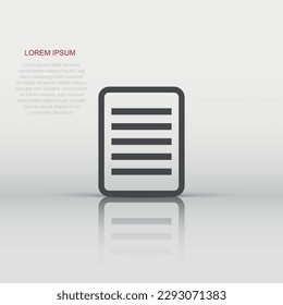 Vector document icon in flat style. Note sign illustration pictogram. Notebook business concept.