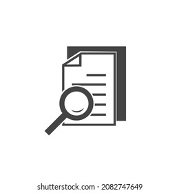 Vector document icon and magnifier. File search icon. Document verification symbol on white isolated background. Layers grouped for easy editing illustration. For your design
