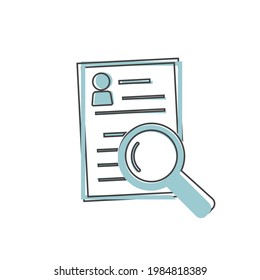 Vector document icon and magnifier. Document verification symbol on white isolated background.