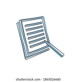 Vector document icon with pencil. Document verification symbol  cartoon style on white isolated background.