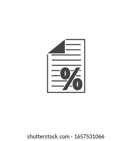 Vector document icon and percent sign. Loan symbol on white isolated background.  