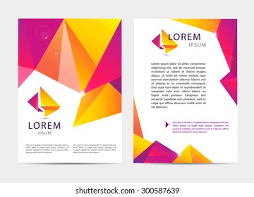 Vector document, letter or logo style cover brochure and letterhead template design mockup set for business presentations- multicolored geometrical shapes pattern. Flyer, modern faceted design