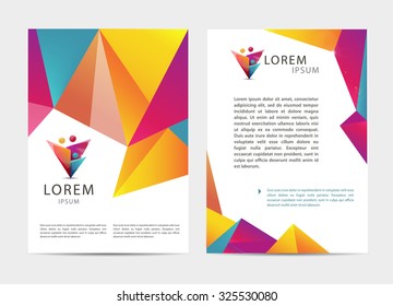 Vector document, letter or logo style cover brochure and letterhead template design mockup set for business presentations, man, human, family, team logo. Flyer, modern faceted design with logo