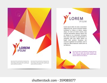 Vector document, letter or logo style cover brochure and letterhead template design mockup set for business presentations, man, human, leadership,sport. Flyer, modern faceted design with logo