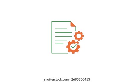 Vector of document list and cogs with check mark. Symbol of project management and time planning