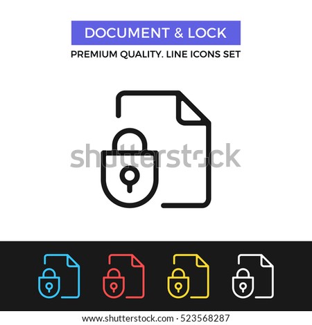 Vector document and lock icon. File protection. Premium quality graphic design. Modern signs, outline symbols collection, simple thin line icons set for websites, web design, mobile app, infographics