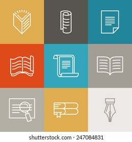 Vector document and paper signs and icons - line design elements