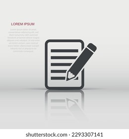 Vector document with pencil icon in flat style. Note with pen sign illustration pictogram. Notebook business concept.