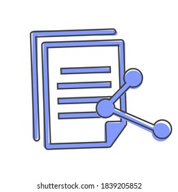 Vector document transfer icon cartoon style on white isolated background.