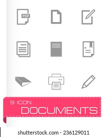 Vector documents icons set on grey background
