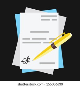Vector Documents With Pen and Signature Icon