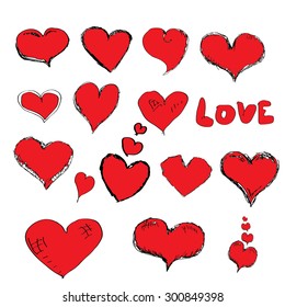 Vector doddle hearts set. hand drawn heart sign collection