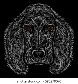 Vector dog. Abstract silhouette of a head Cocker Spaniel on a black background