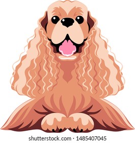 Vector dog American Cocker Spaniel with brown coat lying down icon flat design