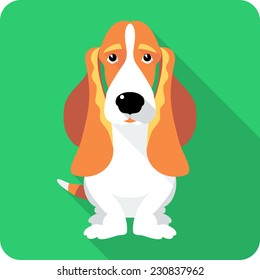 Vector dog Basset Hound sitting icon flat design 