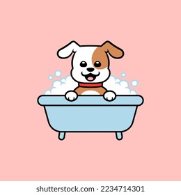 Vector Dog Bath Flat Illustration