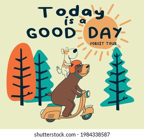 vector dog and bear outdoor forest illustration for t shirt prints