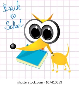 vector dog with book. back to school concept background.