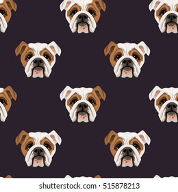 Vector Dog Breed Bulldog Seamless Pattern 