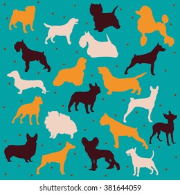 Vector dog breeds collection multicolor with dot background