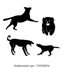 Vector dog breeds silhouettes collection isolated on white. Dog icons collection for cynology, pet clinic and pet shop.