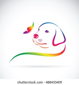 Vector of dog and butterfly on white background. Animal design. Logo