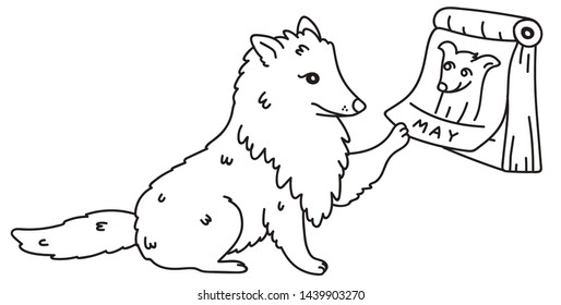 Vector dog with a calendar in line