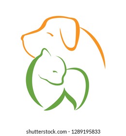 Vector of a dog and cat design on white background. Petshop. Animal Icon. green and orange