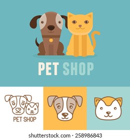 Vector dog and cat icons and logos - friendly pets -pet shop design template