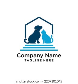 vector dog and cat logo with house on white background