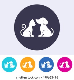 Vector dog and cat on round colorful buttons 