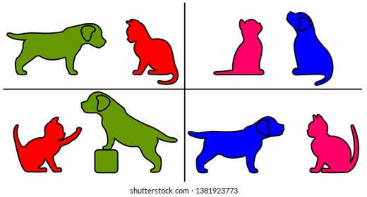 vector dog and cat play, sit, stand