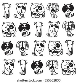 vector dog character set black and white cute background