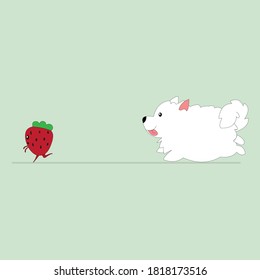 vector of dog chasing strawberry