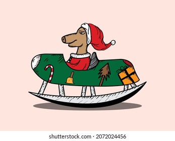 Vector dog christmast riding bobsled illustration
