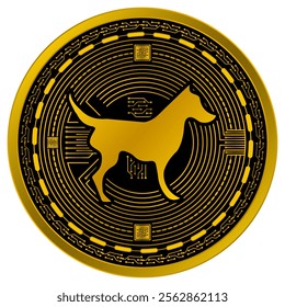 Vector of Dog Digital Currency in gold and black colors on a white background.